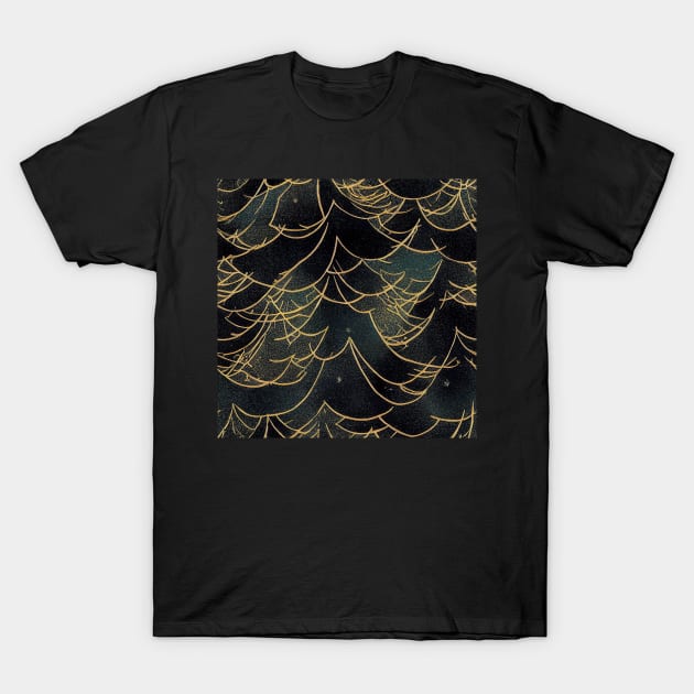 Abstract Winter Christmas Trees, Gold and Green T-Shirt by VintageFlorals